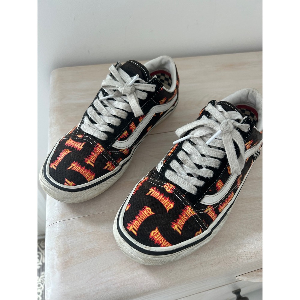 Vans x Thrasher Old Skool Black Flame Logo Skate Shoes Mens 7 Womens 8.5
